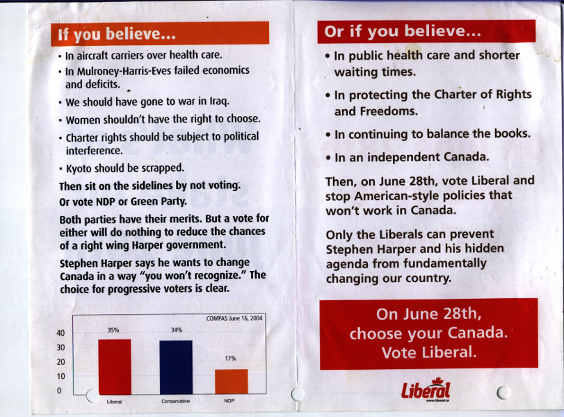 Leaflet: Only the Liberals can prevent Stephen Harper and his hidden agenda from fundamentally changing our country.