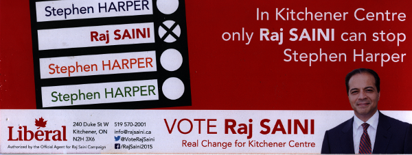 Leaflet: In Kitchener Centre only Raj Saini Can Stop Stephen Harper