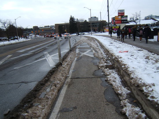 Snow
across the bike lane near Phillip, cyclist view